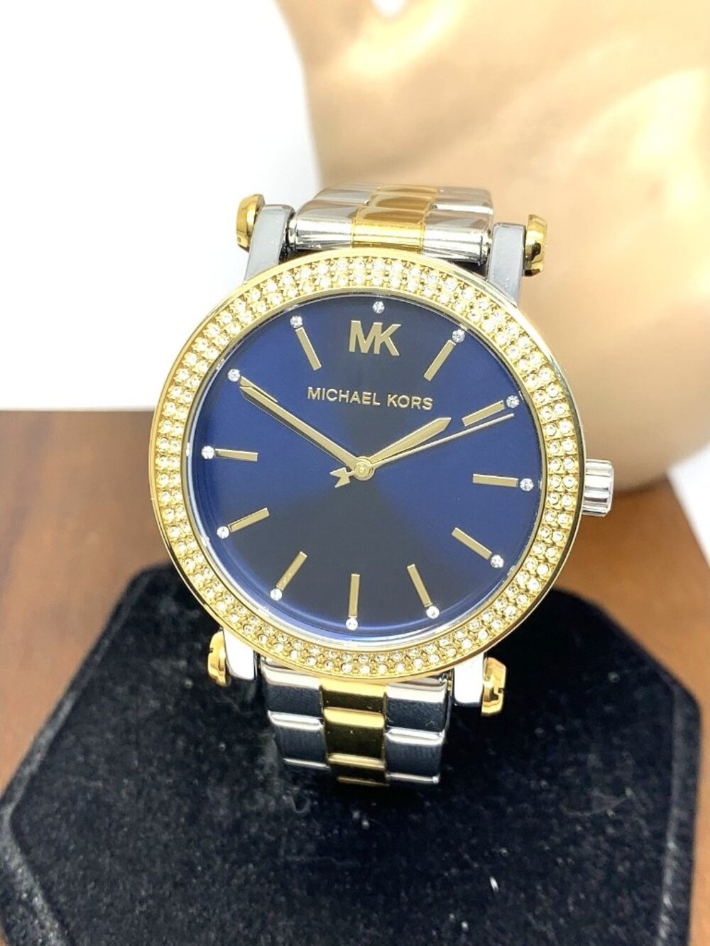 Michael Kors Womens Watch MKO1049 Quartz Blue Dial Two Tone Stainless Steel 38mm
